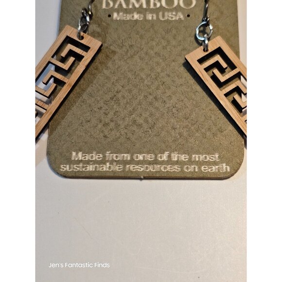 Green Tree Jewelry Bamboo Earrings Geometric Pattern Made In USA Sustainable Woo - Picture 2 of 4